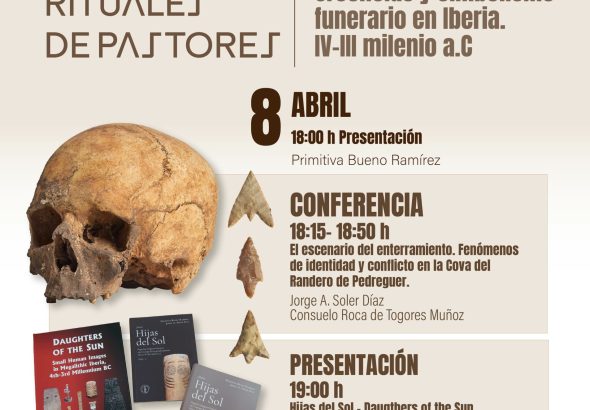 Cartel de la conferencia Jornada Rituales de Pastores en el MARQ de Alicante sobre creencias funerarias en Iberia prehistórica