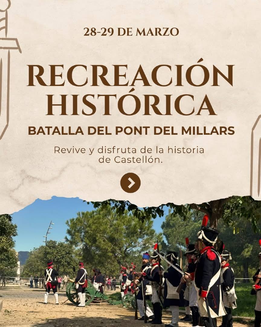 Cartel de la recreación histórica Castellón y los héroes del 9 de marzo con la recreación de la Batalla del Pont del Millars en Castellón de la Plana