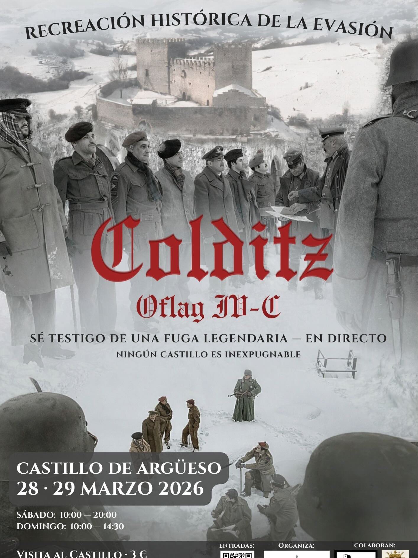 Cartel de la recreación histórica Colditz Oflag IV-C en el Castillo de Argüeso Cantabria marzo 2026