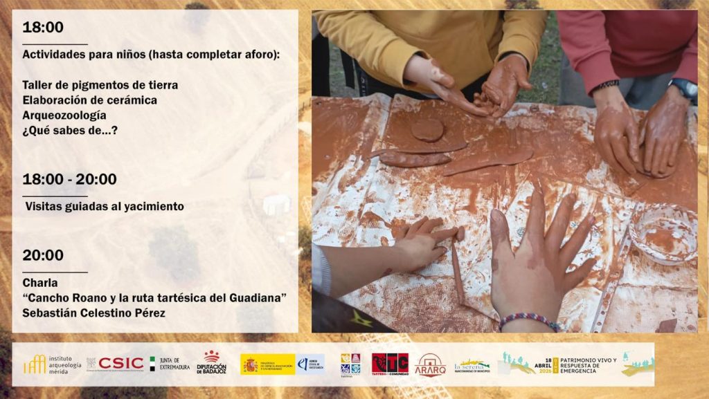 Cartel de la jornada Cancho Roano 25 años después en Zalamea de la Serena con visitas guiadas, talleres y charla arqueológica
