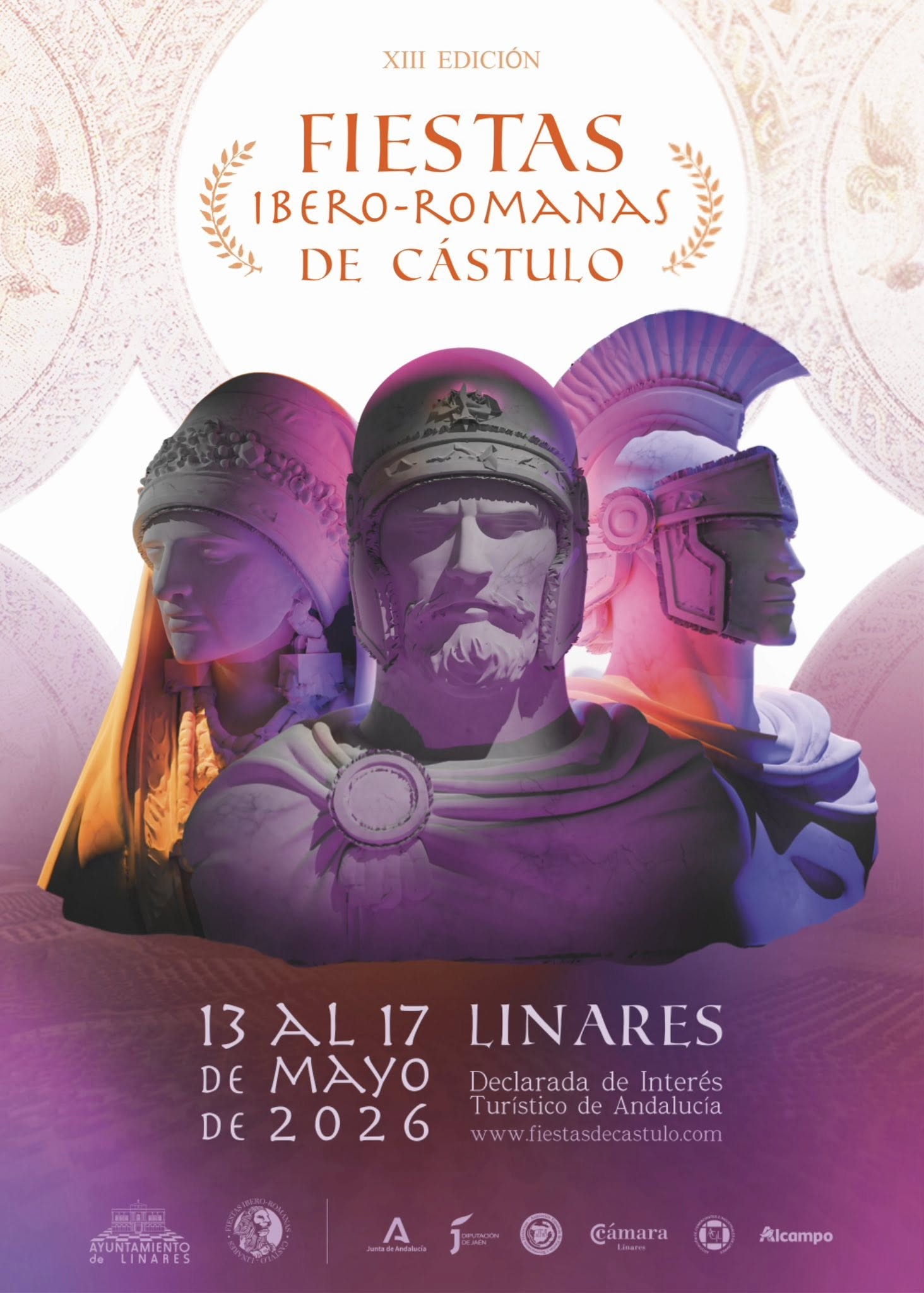 Cartel Fiestas Íbero Romanas de Cástulo 2026 en Linares con figuras íberas y romanas