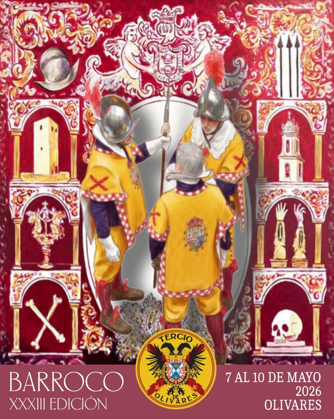 Cartel del Barroco de Olivares 2026 con recreación de soldados de los Tercios españoles
