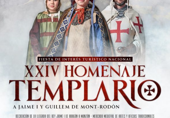 Cartel del XXIV Homenaje Templario a Jaime I en Monzón 2026 con recreadores medievales