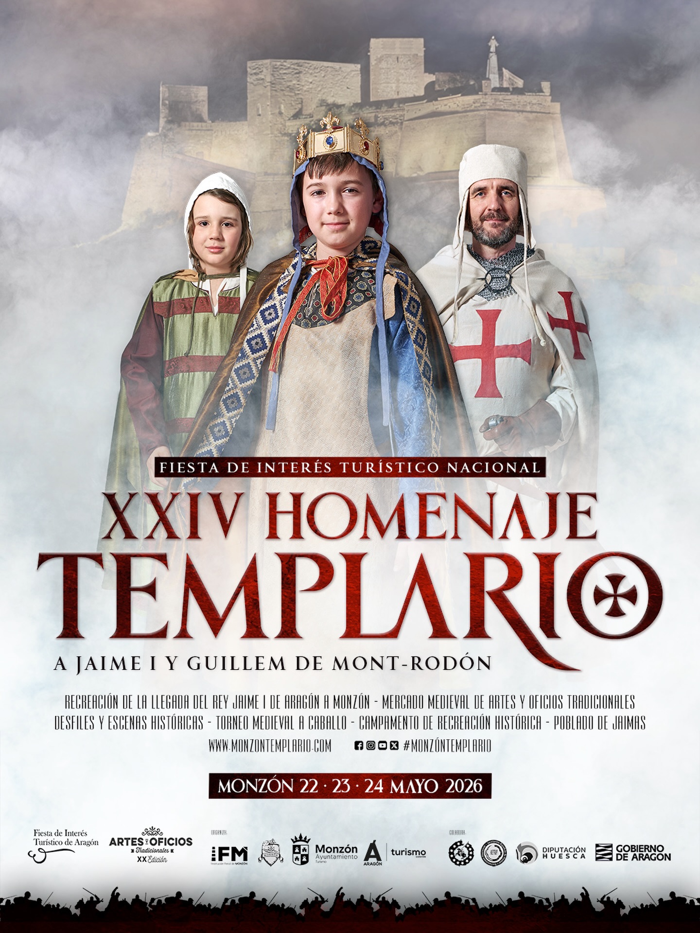 Cartel del XXIV Homenaje Templario a Jaime I en Monzón 2026 con recreadores medievales