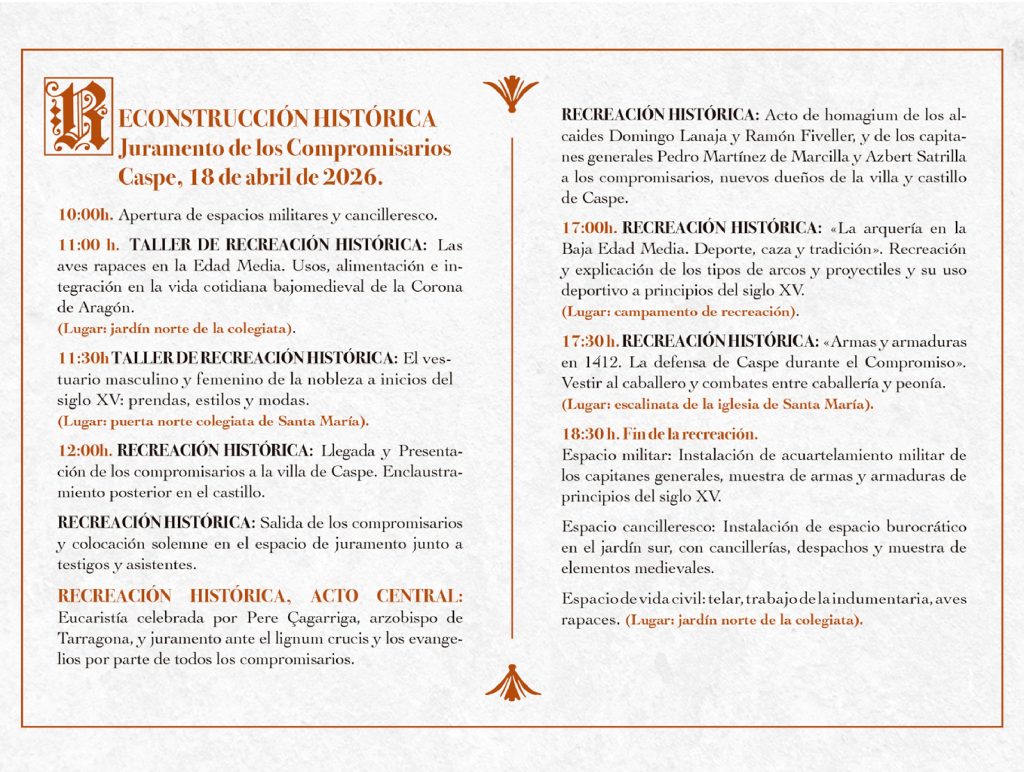 Programa oficial de actividades de la reconstrucción histórica del Juramento de los Compromisarios en Caspe