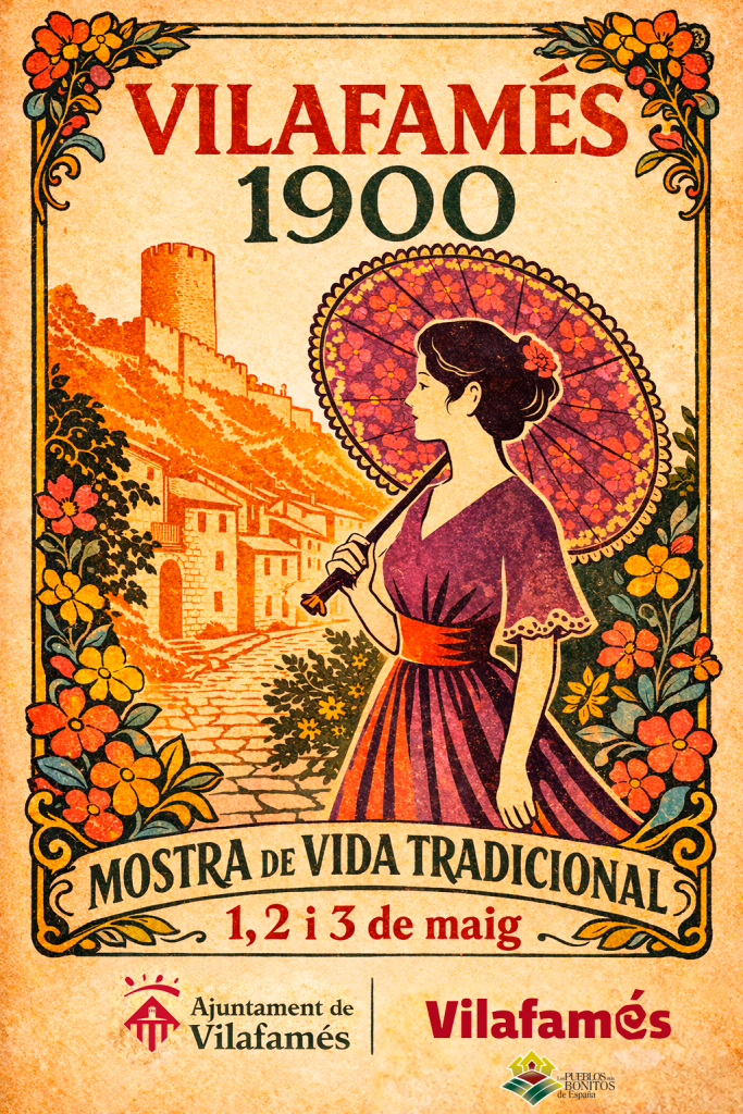 Cartel de Vilafamés 1900 2026 muestra de vida tradicional en Castellón con ambientación histórica