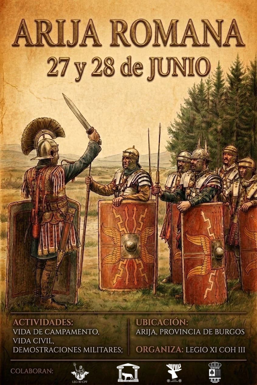 Cartel oficial de Arija Romana 2026 con programación de recreación histórica romana en Burgos