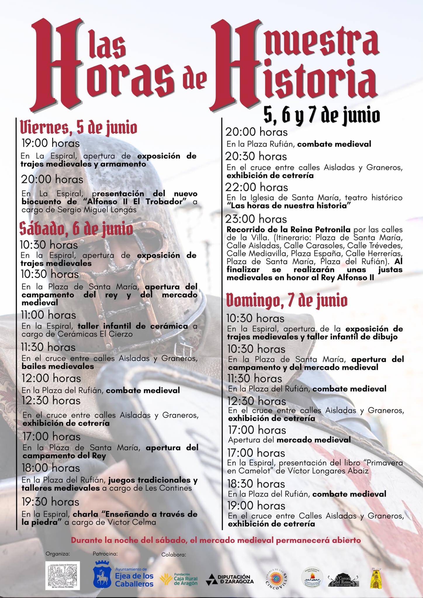 Programa completo de Las Horas de Nuestra Historia 2026 con horarios de actividades medievales en Ejea de los Caballeros