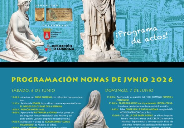 Cartel oficial de las Nonas de Junio 2026 en Velilla de Ebro con recreación histórica romana