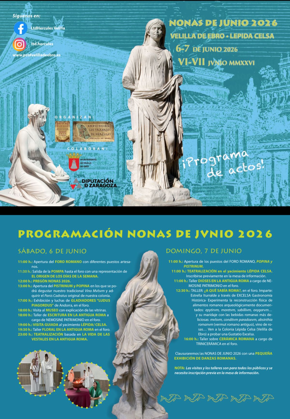 Cartel oficial de las Nonas de Junio 2026 en Velilla de Ebro con recreación histórica romana