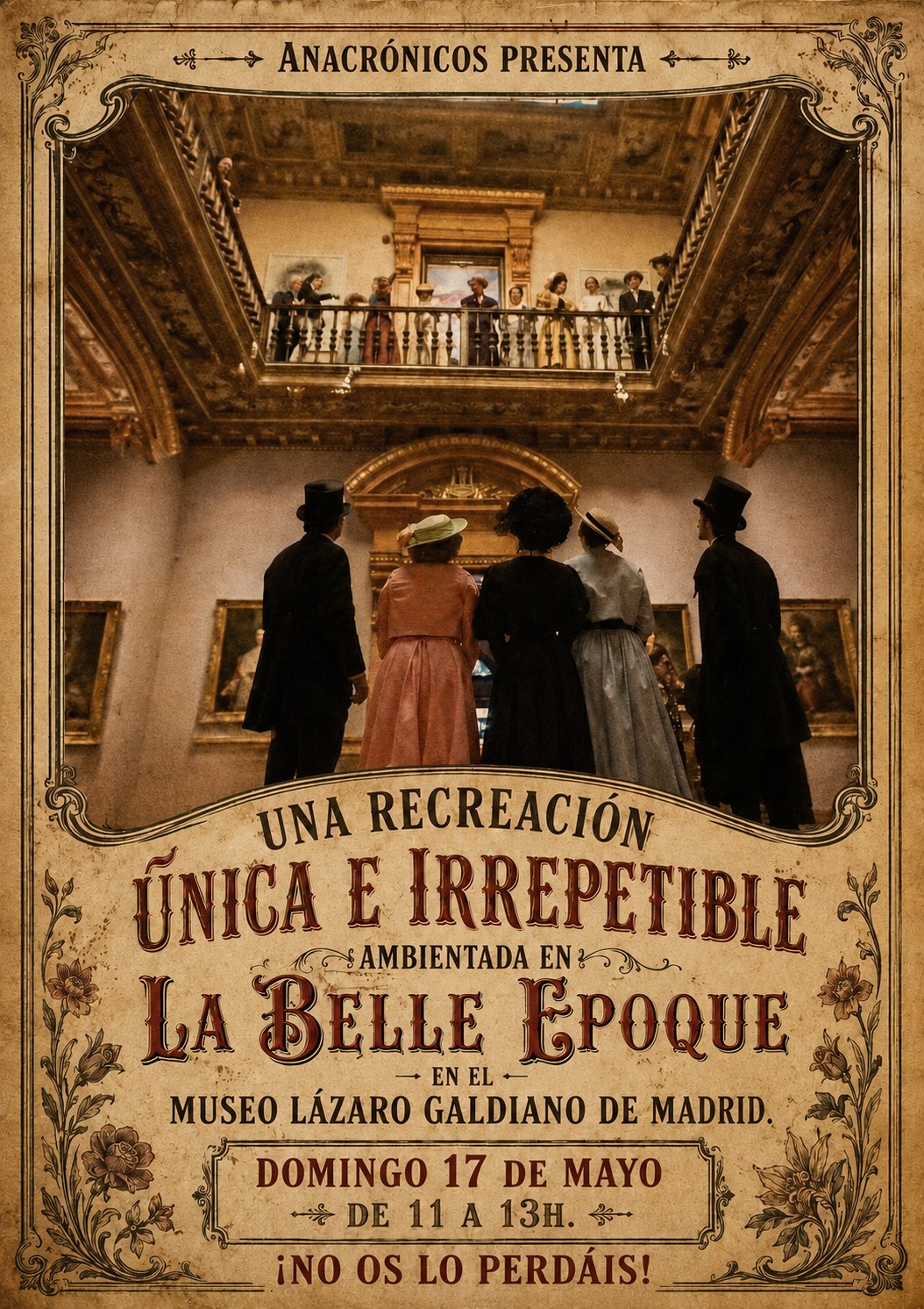 Cartel de recreación histórica Belle Époque en el Museo Lázaro Galdiano de Madrid