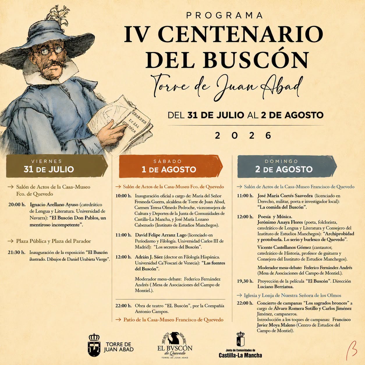 Cartel del IV Centenario de El Buscón 2026 en Torre de Juan Abad (Ciudad Real)
