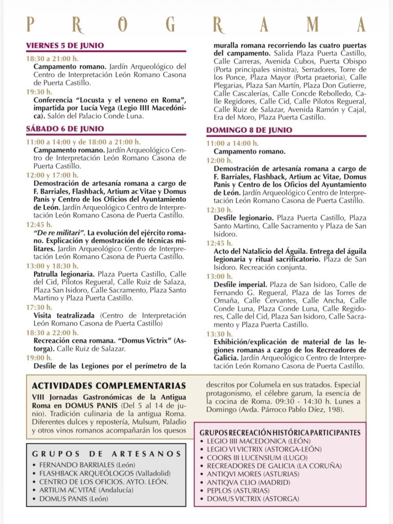 Programa completo del Natalicio del Águila 2026 en León con horarios de campamento romano y desfiles legionarios