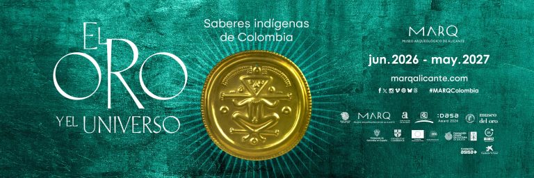 Cartel de la exposición El oro y el universo. Saberes indígenas de Colombia en el MARQ de Alicante