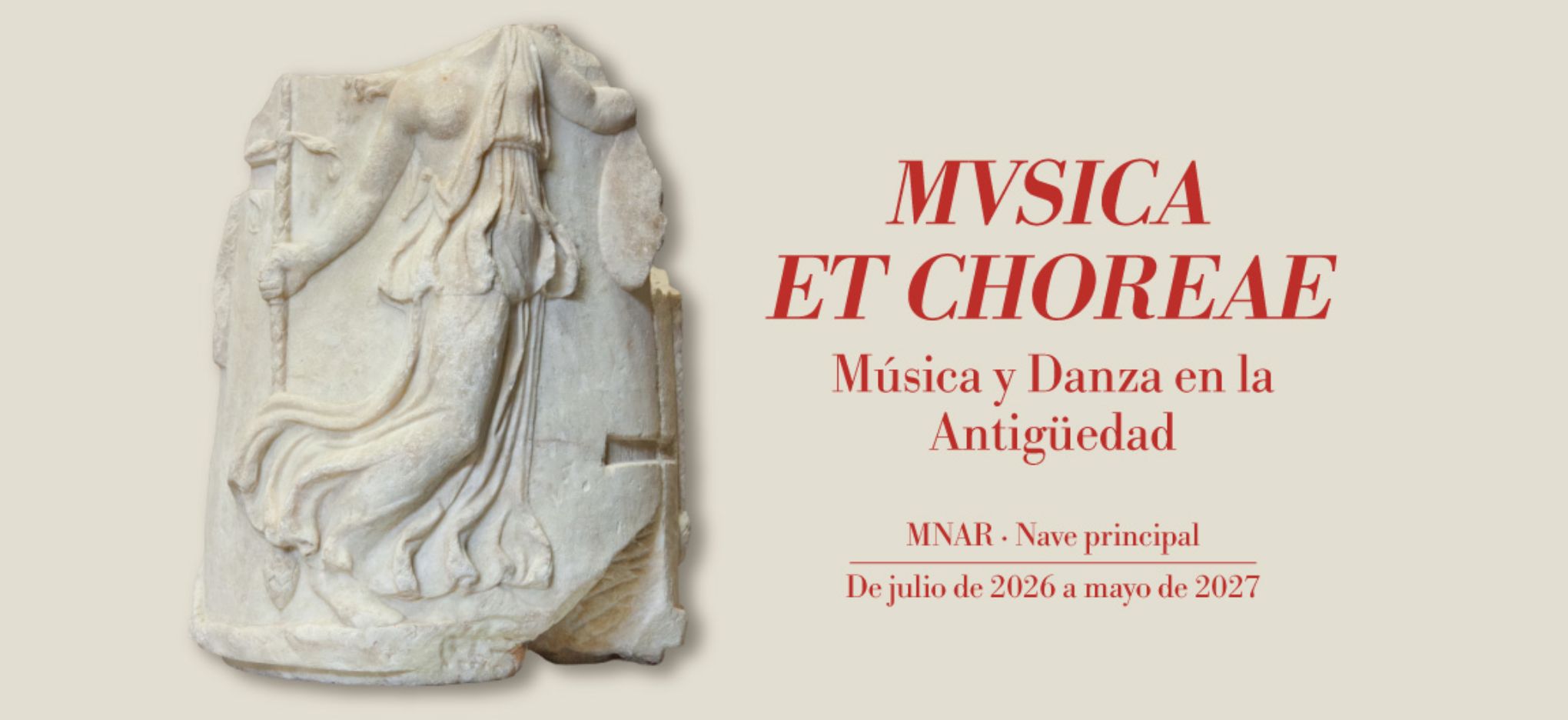Cartel de MVSICA ET CHOREAE Música y Danza en la Antigüedad en el Museo Nacional de Arte Romano de Mérida