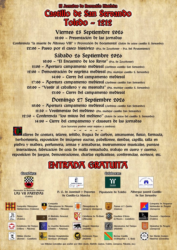 Programa de las III Jornadas de Recreación Histórica Castillo de San Servando Toledo 2026