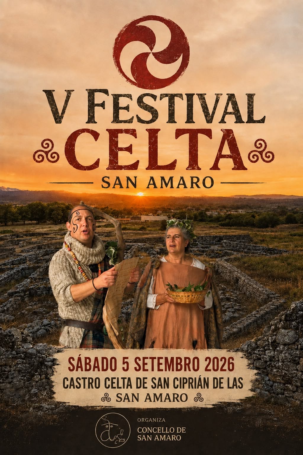 Cartel oficial del V Festival Celta de San Amaro 2026 en el Castro de San Cibrao de Las
