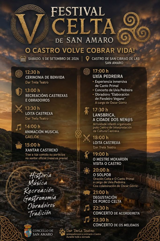Programa oficial del V Festival Celta de San Amaro 2026 con horarios y actividades