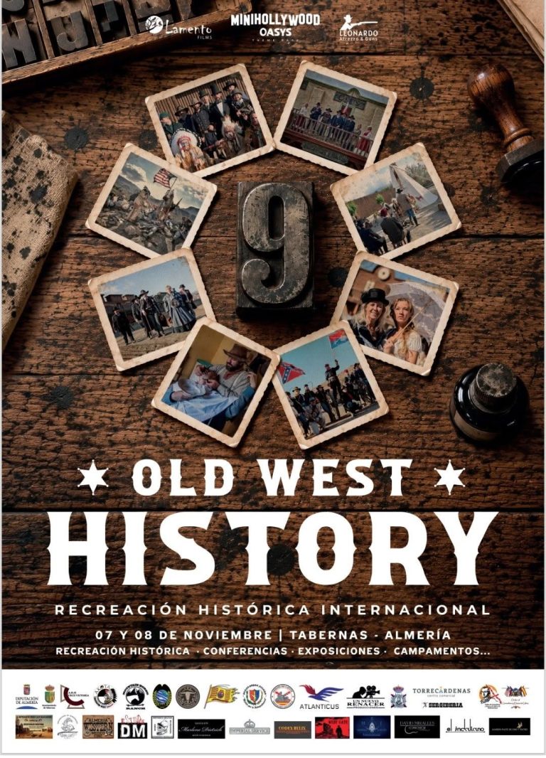 Cartel de Old West History 2026, recreación histórica internacional del Oeste americano en MiniHollywood Oasys, Tabernas, el 7 y 8 de noviembre.